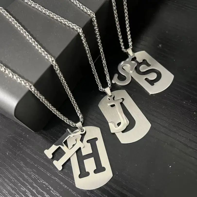 HNSP-collar con colgante de acero inoxidable 316L con iniciales para hombre, accesorios de joyería con nombre de 26 letras 1