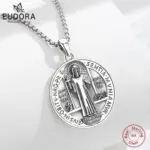 Original Plata de Ley 925 collar con medalla de San Benito Cruz amuleto colgante joyería religiosa regalo para hombre 1
