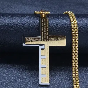 HNSP-collar con colgante de cruz de la Biblia para hombre, empalme de acero inoxidable, accesorios de joyería cristiana religiosa 1