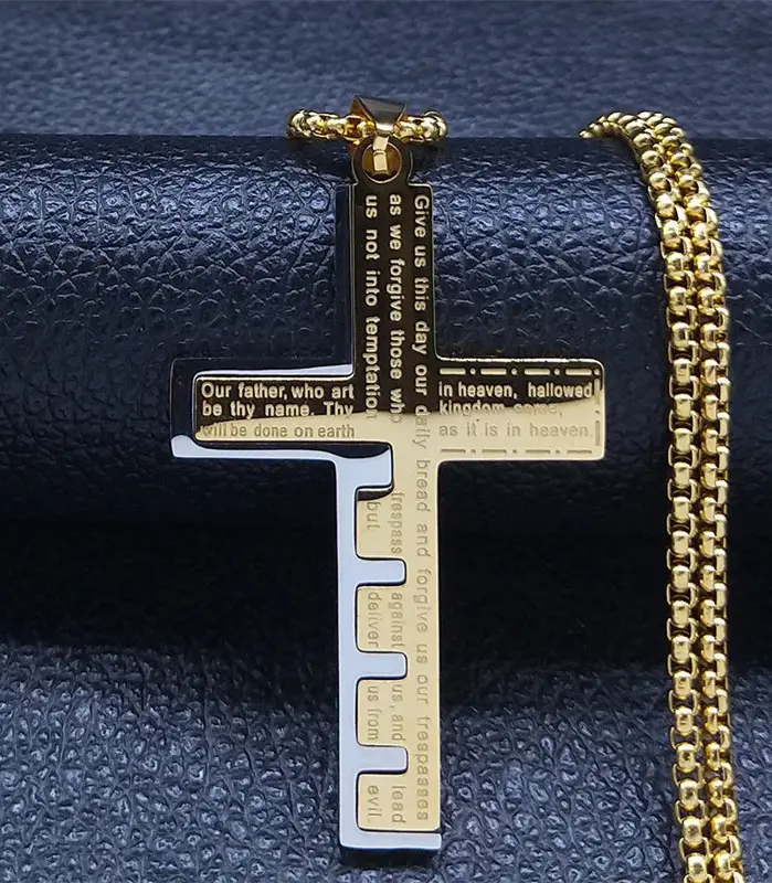 HNSP-collar con colgante de cruz de la Biblia para hombre, empalme de acero inoxidable, accesorios de joyería cristiana religiosa 1