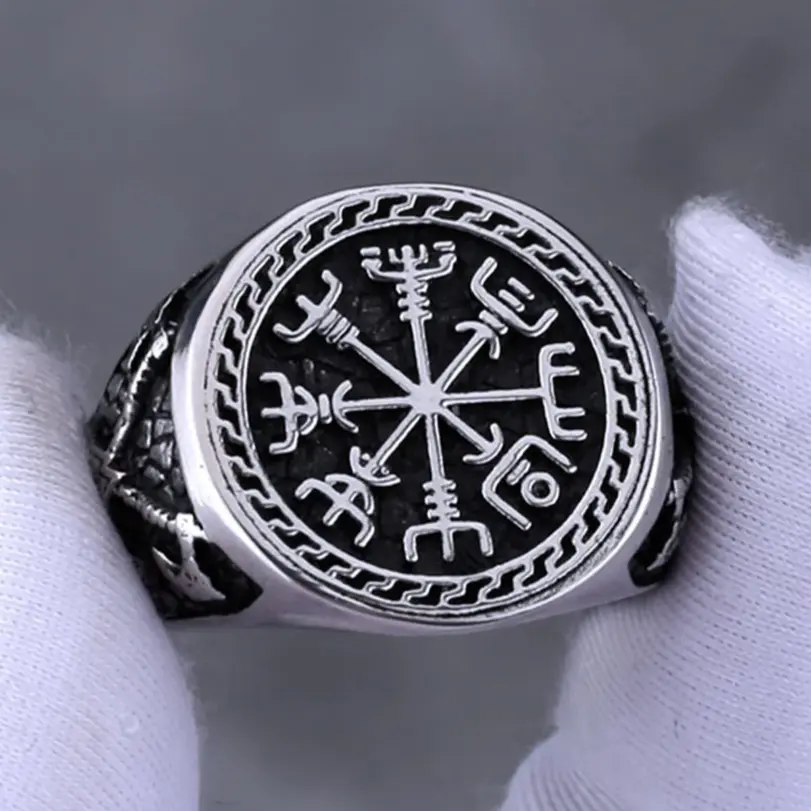 Anillo de runas vikingas de acero inoxidable HNSP 316L para hombre, anillo de tendencia nórdica, accesorios de joyería para dedo masculino 3