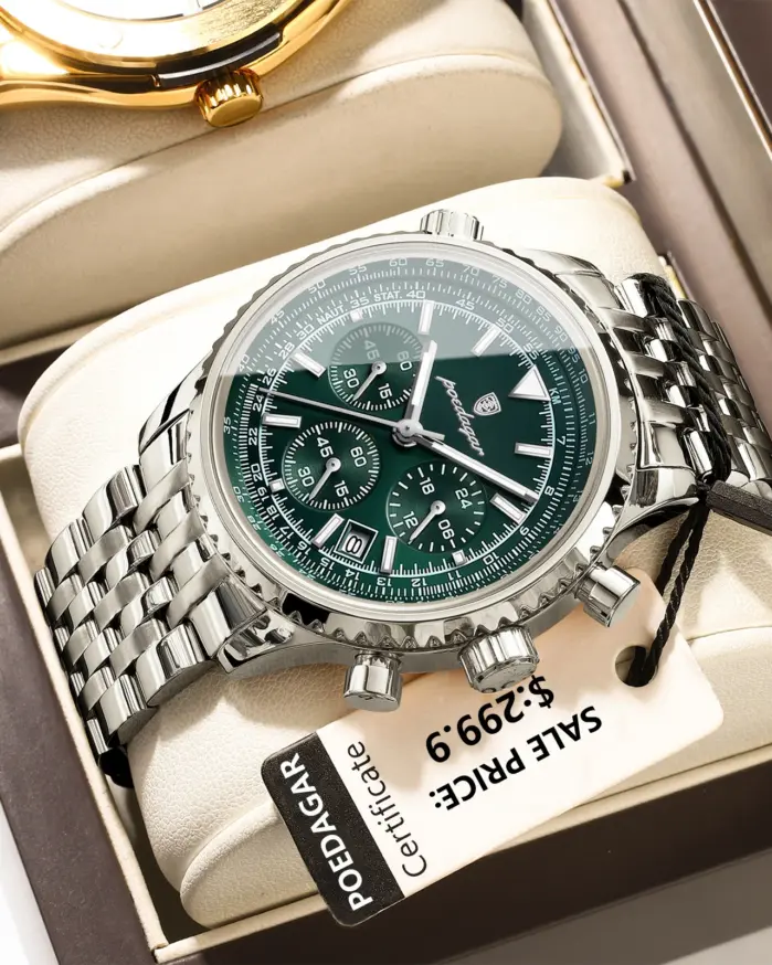 POEDAGAR, reloj militar de lujo para hombre, resistente al agua, luminoso, cronógrafo con fecha, reloj para hombre, relojes de cuarzo de acero inoxidable para negocios para hombre 1