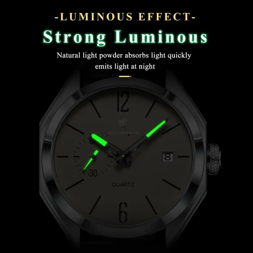 Reloj de Pulsera Deportivo POEDAGAR para Hombre, Reloj de Cuarzo de Cuero para Negocios, Resistente al Agua, Luminoso, con Fecha, Reloj Masculino 3
