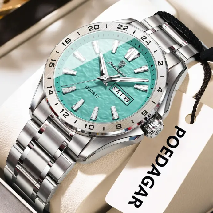 POEDAGAR, reloj de lujo de alta calidad para hombre, reloj de pulsera luminoso resistente al agua para hombre, relojes casuales de cuarzo con fecha y semana para hombre 1
