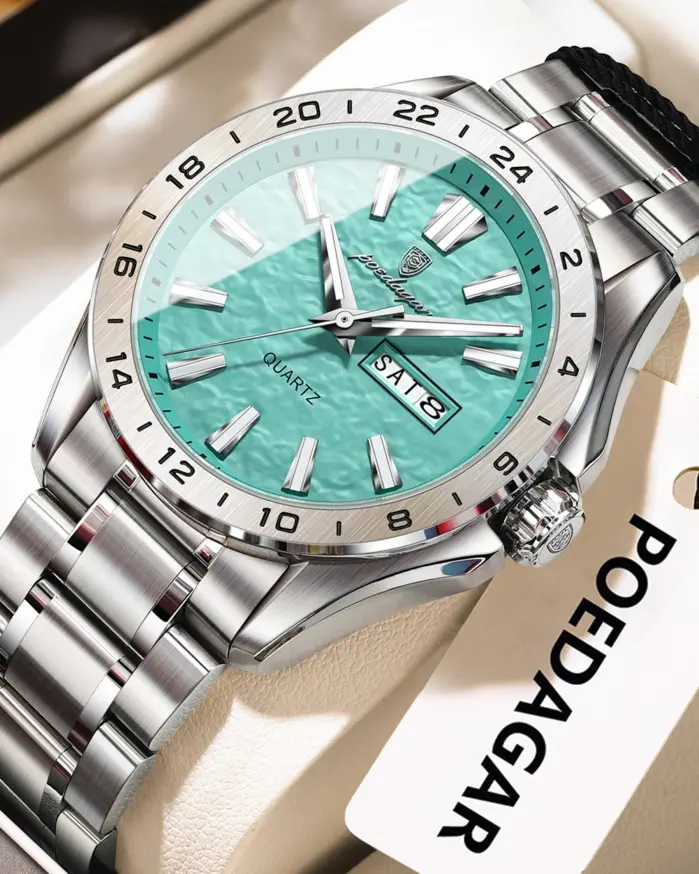 POEDAGAR, reloj de lujo de alta calidad para hombre, reloj de pulsera luminoso resistente al agua para hombre, relojes casuales de cuarzo con fecha y semana para hombre 1