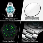 Reloj de Pulsera POEDAGAR de Alta Calidad para Hombre, Lujoso, Luminoso, con Fecha, de Acero Inoxidable, Cronógrafo, Reloj de Cuarzo de Moda para Hombre 4