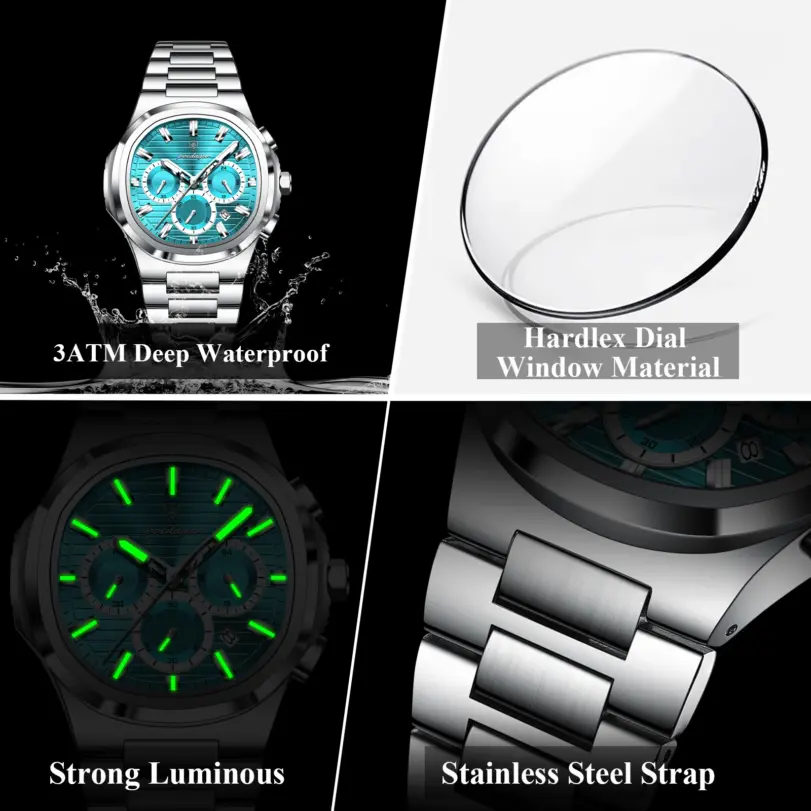 Reloj de Pulsera POEDAGAR de Alta Calidad para Hombre, Lujoso, Luminoso, con Fecha, de Acero Inoxidable, Cronógrafo, Reloj de Cuarzo de Moda para Hombre 4