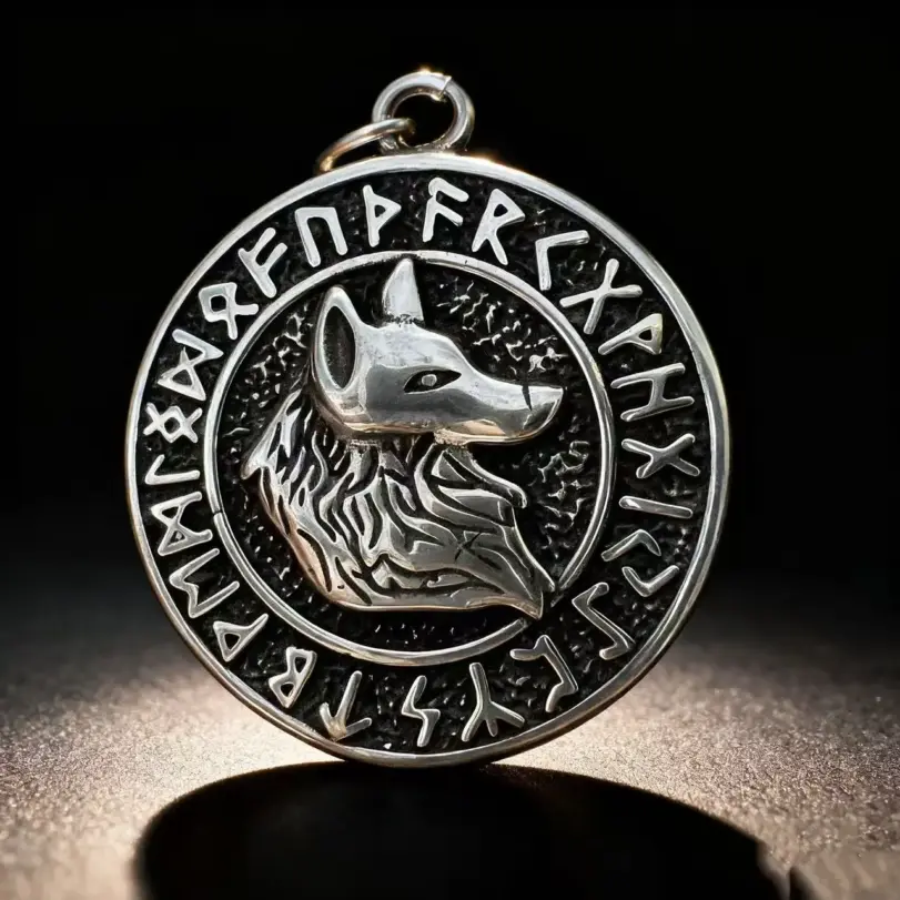 HNSP 316L Acero inoxidable vikingo runa lobo tótem colgante collar para hombres accesorios de joyería 4
