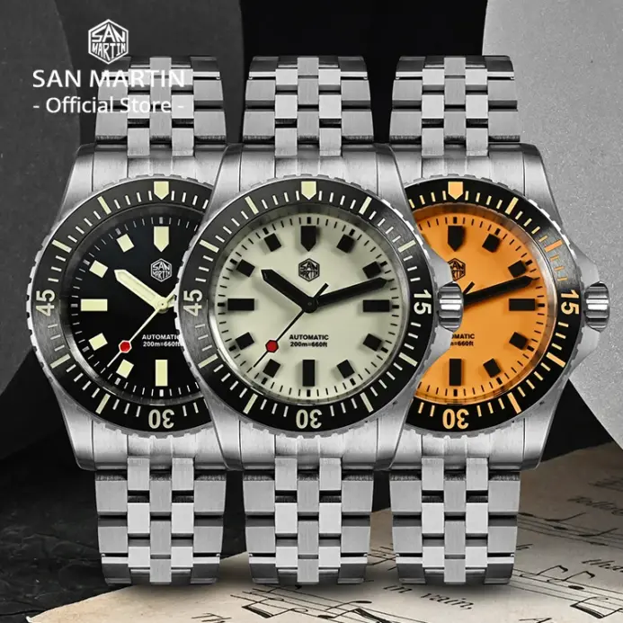 Reloj de buceo para hombre con revestimiento endurecedor San Martin 1200HV, esfera luminosa completa, bloques luminosos ST2130, reloj mecánico automático SN0012 2