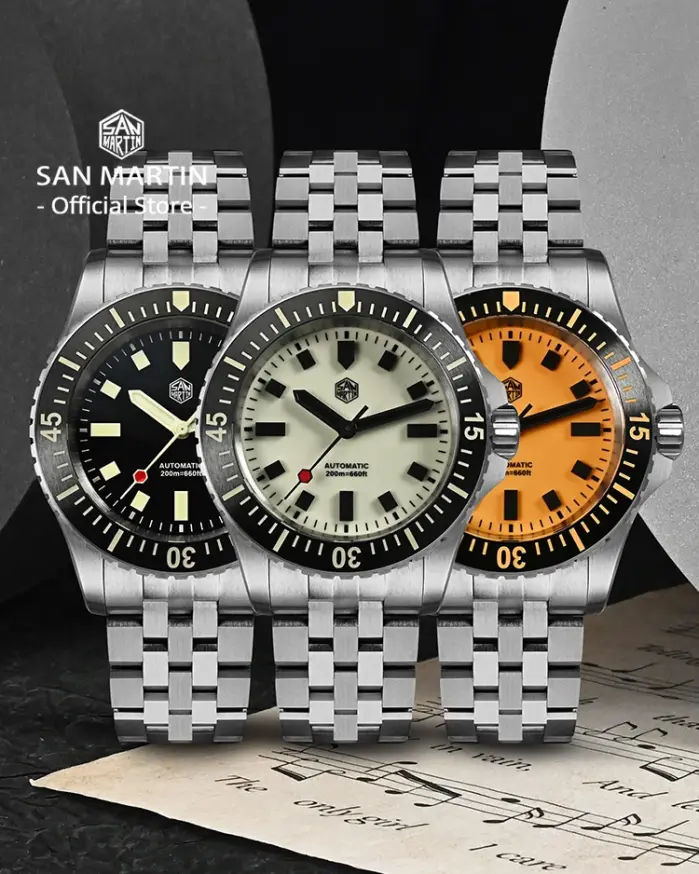 Reloj de buceo para hombre con revestimiento endurecedor San Martin 1200HV, esfera luminosa completa, bloques luminosos ST2130, reloj mecánico automático SN0012 2
