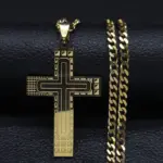 Collar con colgante de cruz de acero inoxidable HNSP 316L, cadena cubana para hombre, estilo minimalista, accesorios de joyería impermeables 2