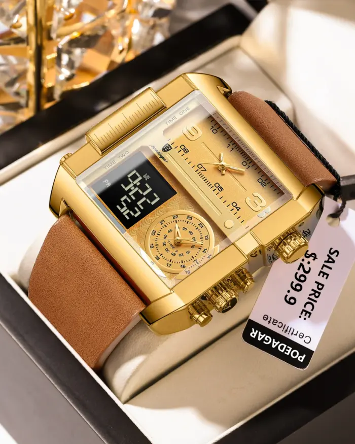 Reloj de pulsera POEDAGAR de lujo para hombre, Reloj rectangular resistente al agua luminoso para día y semana, relojes digitales multifunción para hombre, Reloj de cuarzo 1