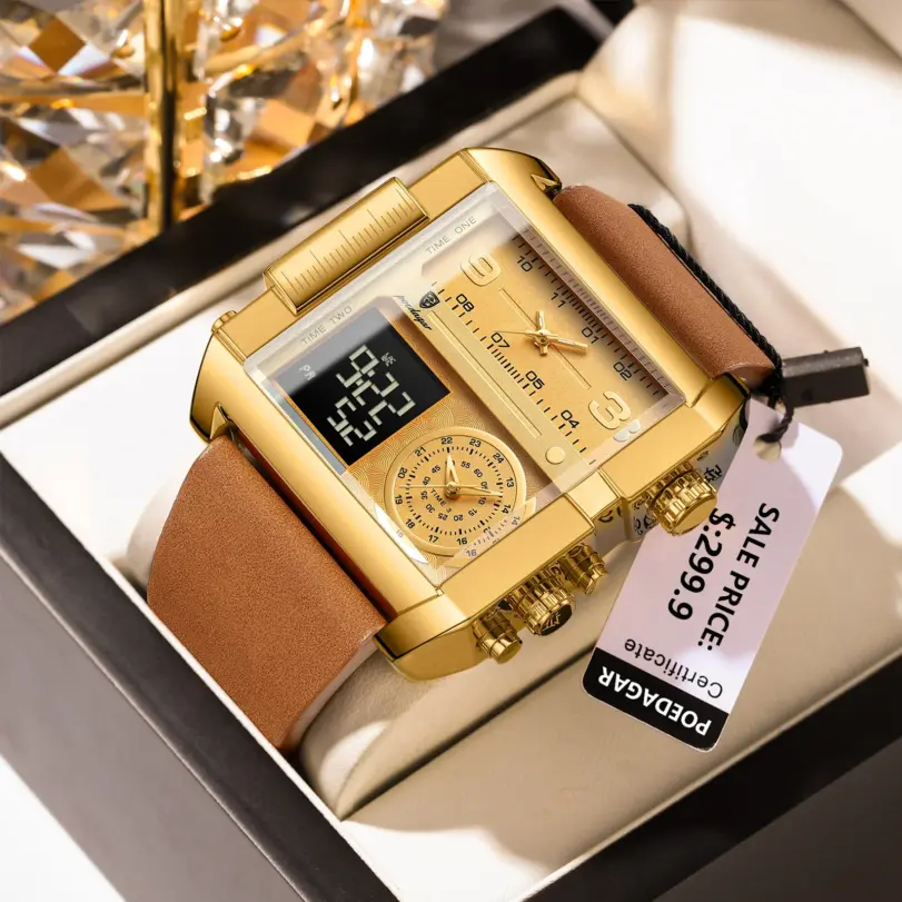Reloj de pulsera POEDAGAR de lujo para hombre, Reloj rectangular resistente al agua luminoso para día y semana, relojes digitales multifunción para hombre, Reloj de cuarzo 1
