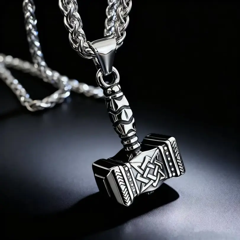 Collar con colgante de martillo de Thor, mitología nórdica, Mjolnir, runa de Odín, de acero inoxidable 316L, para hombre, regalo, accesorios de joyería vikinga. 1