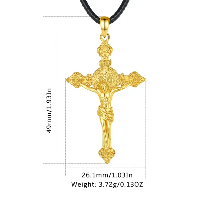 Eudora-collar de plata de ley 925 con cruz de Jesús, colgante de amuleto de San Benito, oro de 18 quilates, joyería religiosa, regalo para hombres y mujeres 2