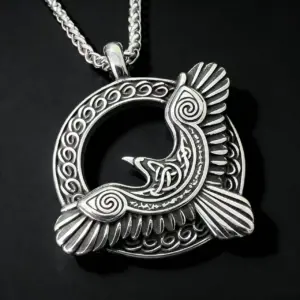 Collar con colgante de cuervo vikingo HNSP, amuleto nórdico de Odín Huginn Muninn, accesorios de joyería de acero inoxidable 316L para hombres 1