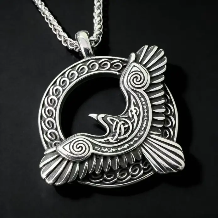 Collar con colgante de cuervo vikingo HNSP, amuleto nórdico de Odín Huginn Muninn, accesorios de joyería de acero inoxidable 316L para hombres 1