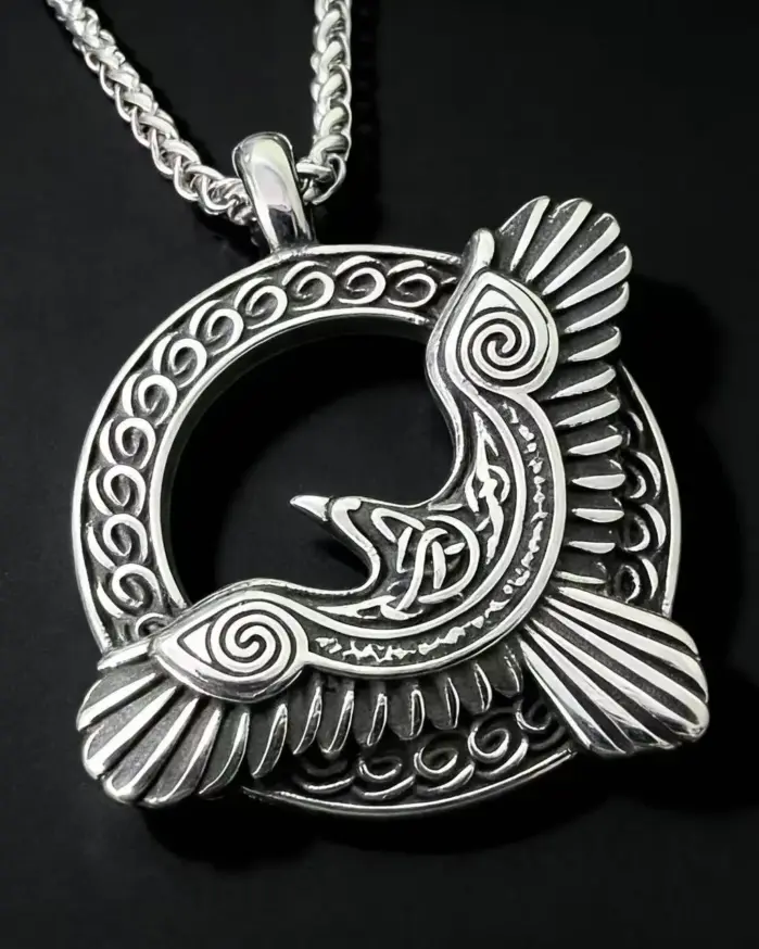 Collar con colgante de cuervo vikingo HNSP, amuleto nórdico de Odín Huginn Muninn, accesorios de joyería de acero inoxidable 316L para hombres 1