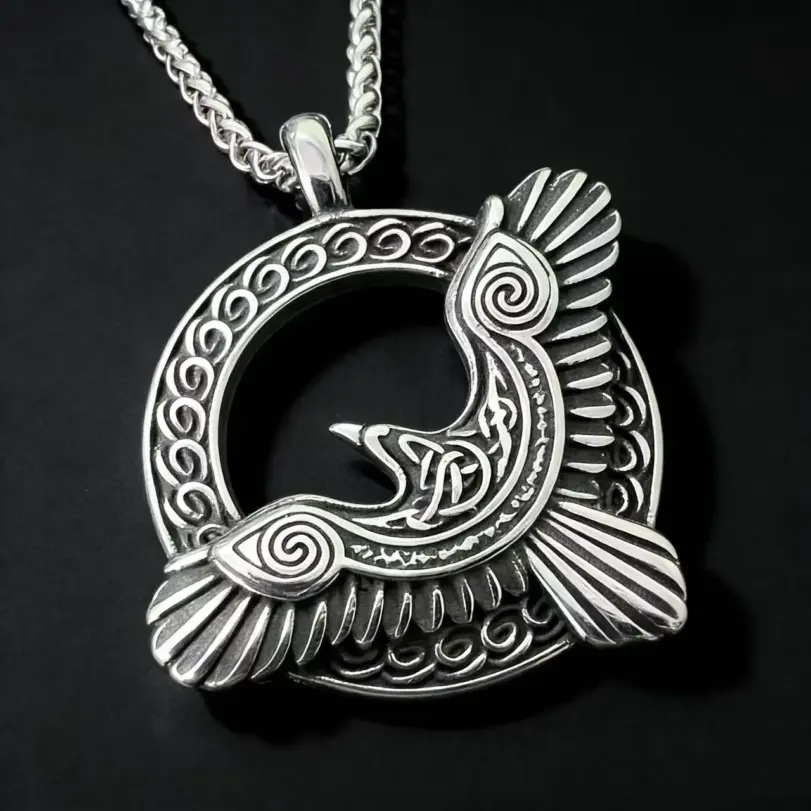 Collar con colgante de cuervo vikingo HNSP, amuleto nórdico de Odín Huginn Muninn, accesorios de joyería de acero inoxidable 316L para hombres 1