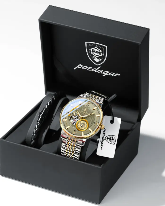 Reloj de Lujo para Hombre POEDAGAR, Reloj de Hombre Luminoso a Prueba de Agua, Tourbillon Hueco, Mecánico Automático, de Acero Inoxidable + Caja 1