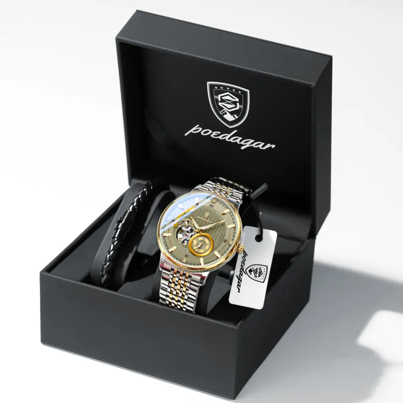 Reloj de Lujo para Hombre POEDAGAR, Reloj de Hombre Luminoso a Prueba de Agua, Tourbillon Hueco, Mecánico Automático, de Acero Inoxidable + Caja 1 Reloj de Lujo para Hombre POEDAGAR, Reloj de Hombre Luminoso a Prueba de Agua, Tourbillon Hueco, Mecánico Automático, de Acero Inoxidable + Caja 1