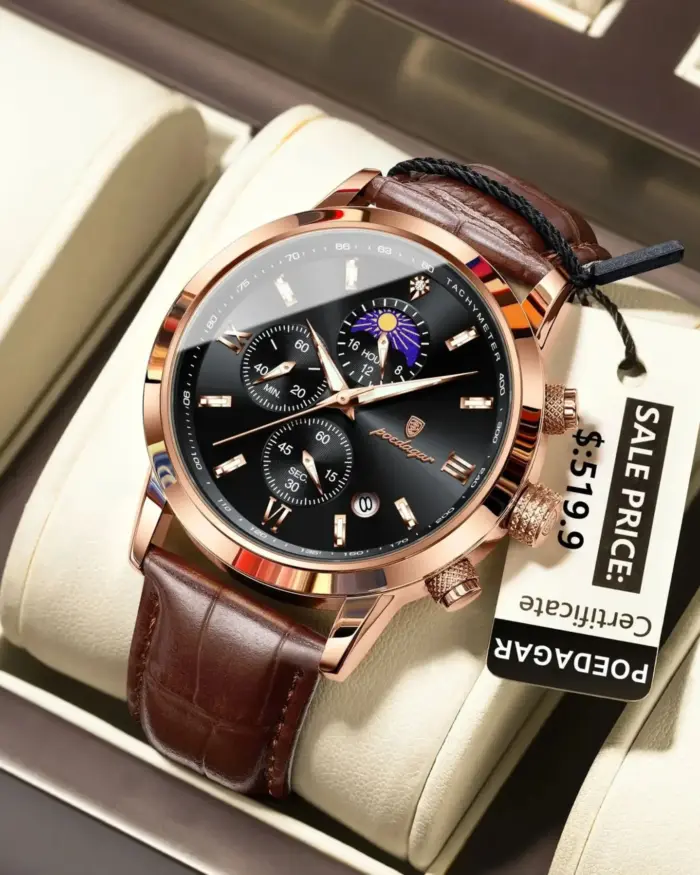 POEDAGAR, Reloj deportivo de lujo para hombre, resistente al agua, luminoso, cronógrafo con fecha, Reloj de pulsera para hombre, relojes de cuarzo de cuero para hombre, Reloj masculino 1