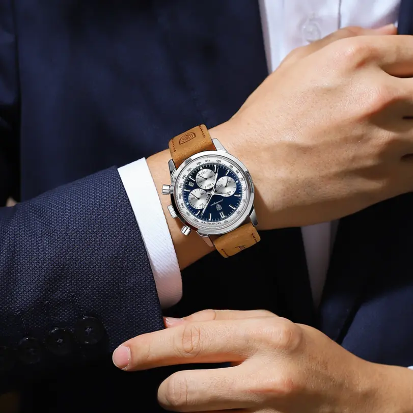 Reloj POEDAGAR de lujo para hombre, cronógrafo resistente al agua, reloj de pulsera luminoso con fecha para hombre, relojes de cuero de cuarzo para hombre Sprots 5