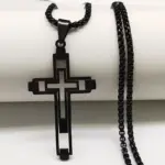 HNSP-collar con cruz hueca de acero inoxidable, colgante de cadena para hombres y mujeres, accesorios de joyería religiosa 6