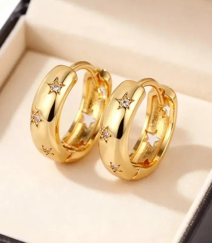 Pendientes de aro de estrella de acero inoxidable para mujeres y niñas, pendientes pavimentados de circón simples Vintage, regalo de joyería de moda para fiesta de uso diario 1