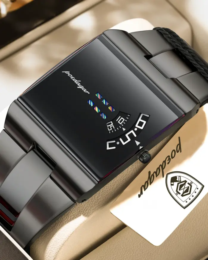 Reloj de Pulsera Casual para Hombre POEDAGAR, Reloj de Moda Impermeable para Hombre, Reloj Deportivo de Cuarzo Rectangular de Acero Inoxidable, Relojes para Hombre 1