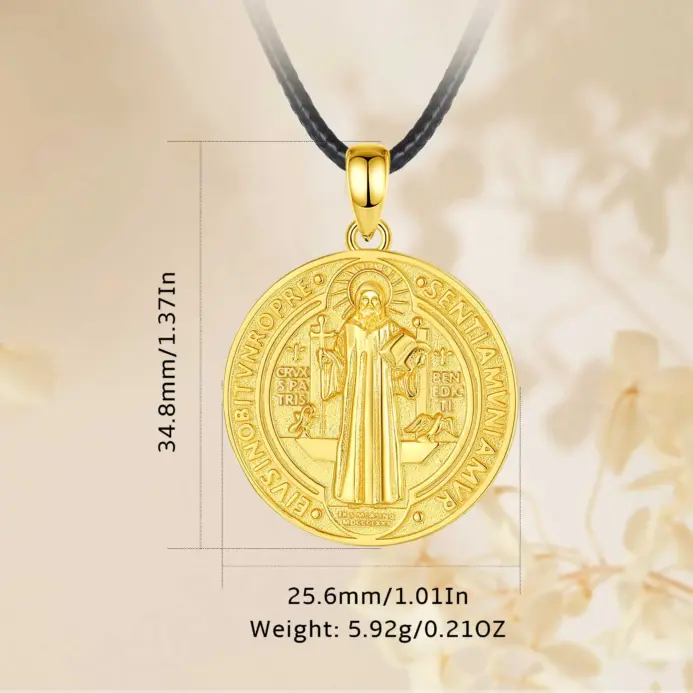 Eudora Collar de San Benito Plata de Ley 925 chapada en oro de 18 quilates Colgante de cruz de San Benito Amule católica Regalo de joyería para hombres 2
