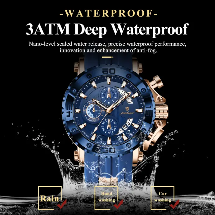 Reloj de Hombre de Lujo Original POEDAGAR, Cronógrafo, Resistente al Agua, Luminoso, Deportivo, con Calendario, Correa de Silicona, Reloj de Cuarzo para Hombre 2