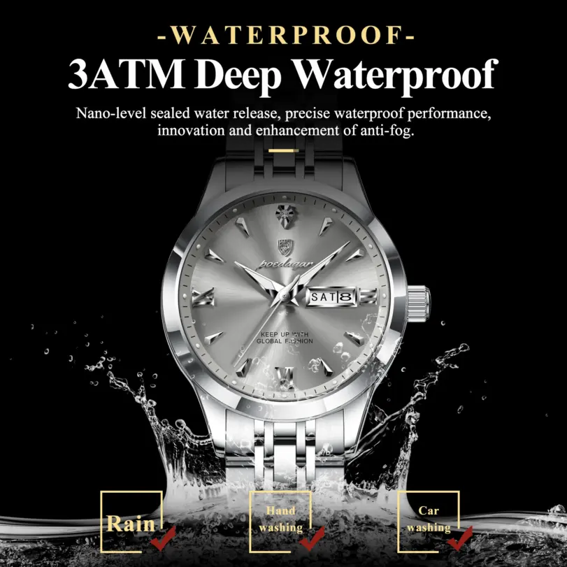 Reloj Original POEDAGAR para Mujer, Resistente al Agua, Luminoso, con Fecha y Día de la Semana, Reloj de Cuarzo de Acero Inoxidable para Mujer 2