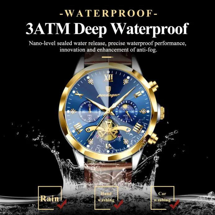 Reloj de pulsera POEDAGAR militar de lujo para hombre, Reloj de cuarzo resistente al agua con cronógrafo luminoso, Reloj de cuero para hombre, relojes deportivos para hombre, Reloj masculino 2