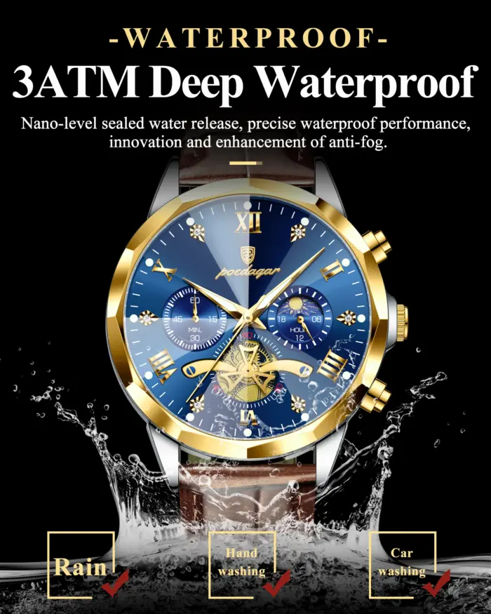 Reloj de pulsera POEDAGAR militar de lujo para hombre, Reloj de cuarzo resistente al agua con cronógrafo luminoso, Reloj de cuero para hombre, relojes deportivos para hombre, Reloj masculino 2