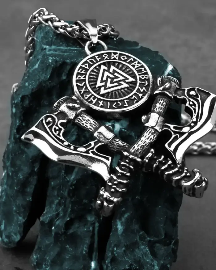 Collar con colgante de doble hacha vikinga de acero inoxidable 316L HNSP para hombre, joyería vintage, accesorios punk. 2