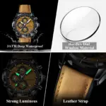 Reloj de pulsera POEDAGAR de lujo para hombre, relojes de cuarzo de cuero originales para hombre, cronógrafo con fecha, reloj luminoso resistente al agua para hombre + caja 3