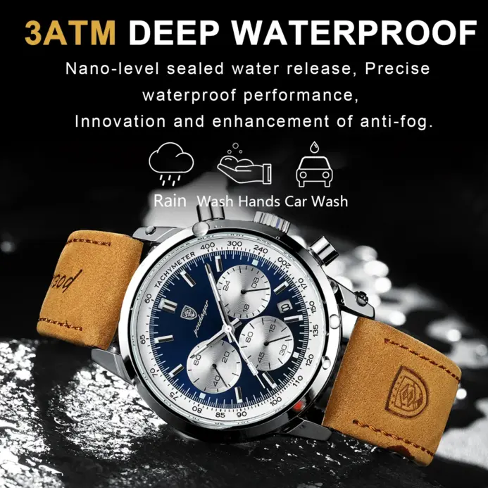 Reloj POEDAGAR de lujo para hombre, cronógrafo resistente al agua, reloj de pulsera luminoso con fecha para hombre, relojes de cuero de cuarzo para hombre Sprots 2