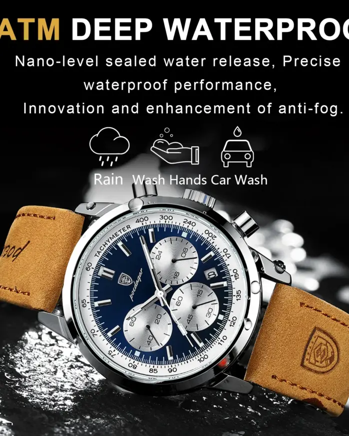 Reloj POEDAGAR de lujo para hombre, cronógrafo resistente al agua, reloj de pulsera luminoso con fecha para hombre, relojes de cuero de cuarzo para hombre Sprots 2