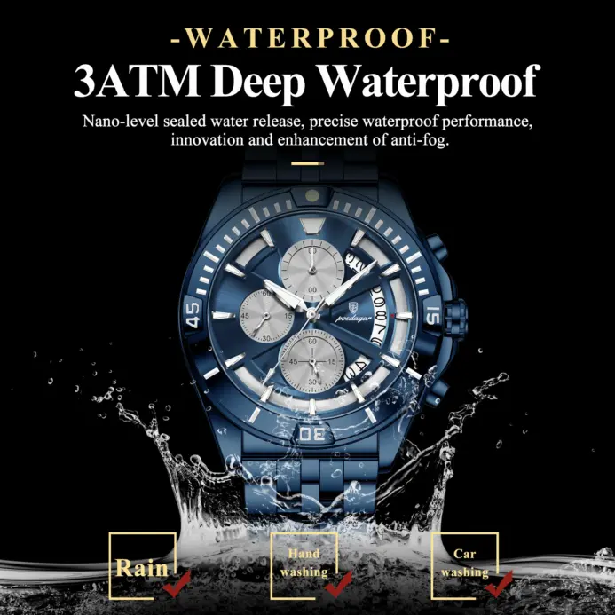 Reloj POEDAGAR Original de Moda para Hombre, Resistente al Agua, Luminoso, Cronógrafo, con Fecha, de Acero Inoxidable, de Cuarzo, para Hombre. 2