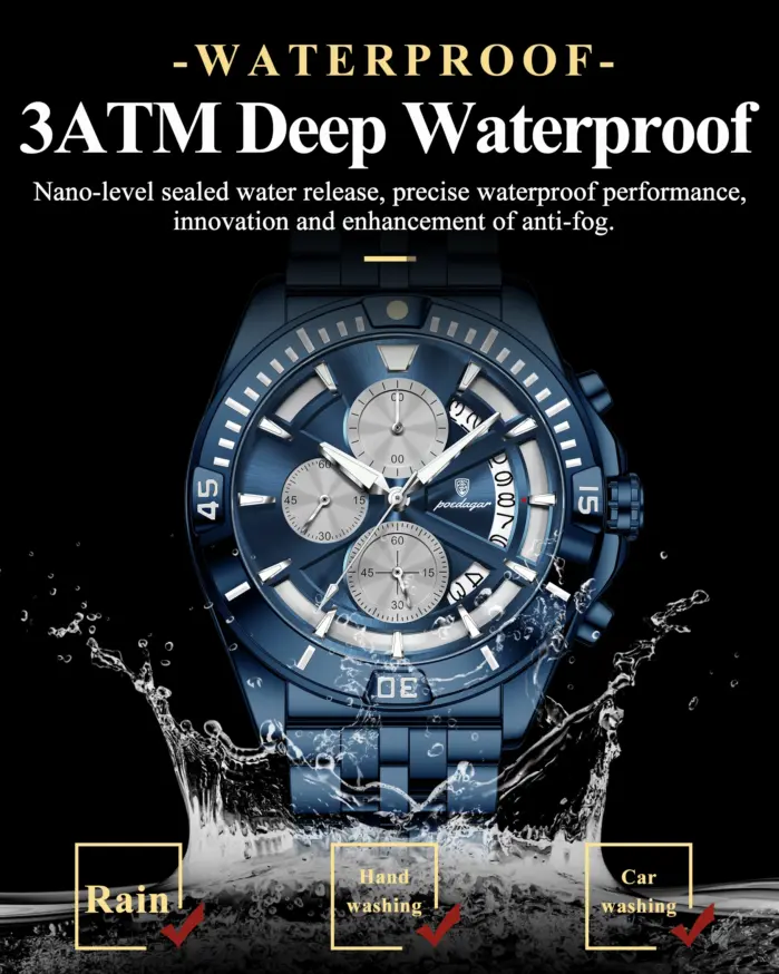 Reloj POEDAGAR Original de Moda para Hombre, Resistente al Agua, Luminoso, Cronógrafo, con Fecha, de Acero Inoxidable, de Cuarzo, para Hombre. 2
