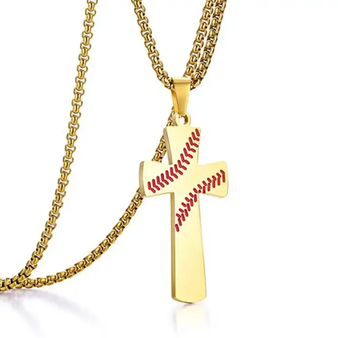 Collar con colgante de cruz de béisbol de acero inoxidable HNSP para hombre, accesorios deportivos y de ocio. 1