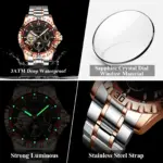 Reloj POEDAGAR de lujo para hombre, Tourbillon hueco, reloj mecánico automático para hombre, relojes luminosos impermeables de acero inoxidable para hombre + caja 4