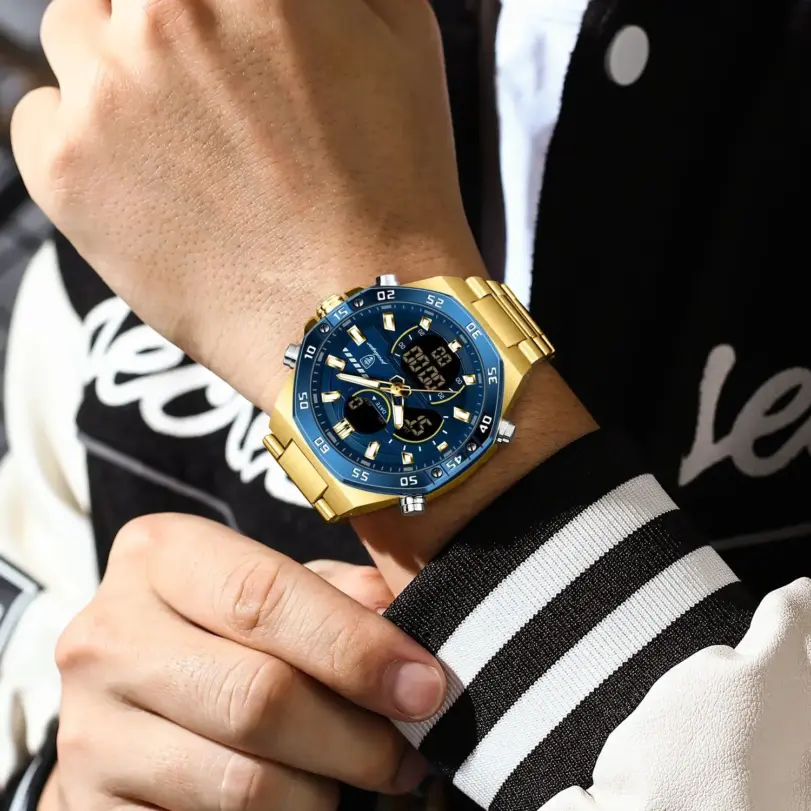 POEDAGAR, reloj Original superior para hombre, reloj de pulsera LED luminoso resistente al agua con fecha semanal para hombre, relojes electrónicos de cuarzo de acero inoxidable para hombre 6