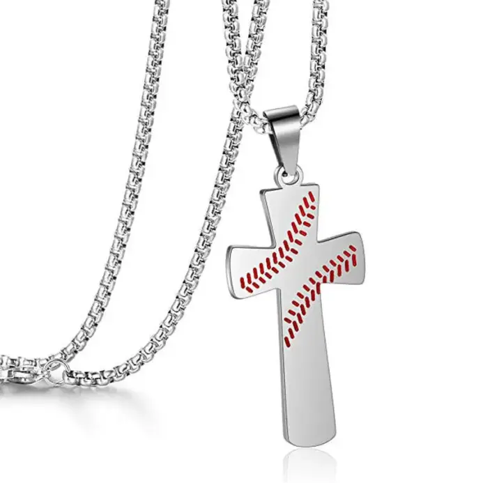 Collar con colgante de cruz de béisbol de acero inoxidable HNSP para hombre, accesorios deportivos y de ocio. 2
