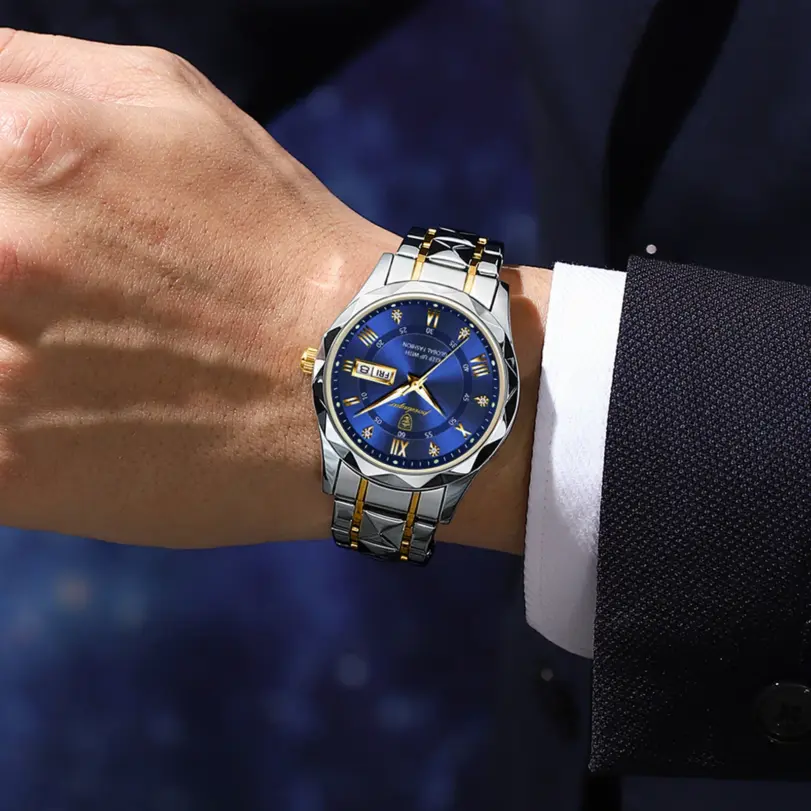 Reloj de pulsera POEDAGAR de lujo para hombre, reloj luminoso resistente al agua con fecha y semana para hombre, relojes de acero inoxidable para hombre, reloj deportivo de cuarzo para hombre 5
