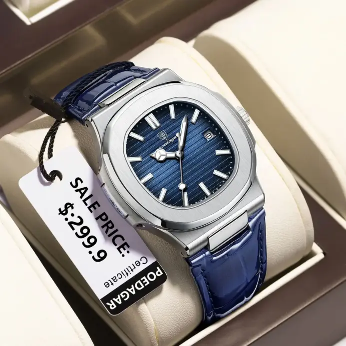 Reloj de pulsera POEDAGAR de lujo para hombre, relojes de cuero con fecha luminosa resistente al agua para hombre, reloj cuadrado deportivo para hombre, relojes casuales de cuarzo para hombre 1