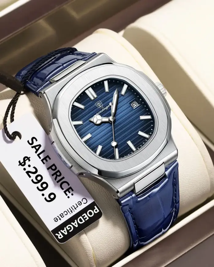 Reloj de pulsera POEDAGAR de lujo para hombre, relojes de cuero con fecha luminosa resistente al agua para hombre, reloj cuadrado deportivo para hombre, relojes casuales de cuarzo para hombre 1