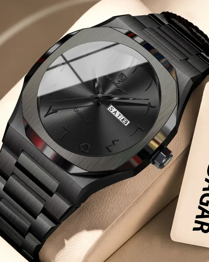 Reloj POEDAGAR de alta calidad a la moda para hombre, Reloj resistente al agua con fecha y semana para hombre, relojes de lujo de acero inoxidable de cuarzo para hombre, Reloj + caja 1