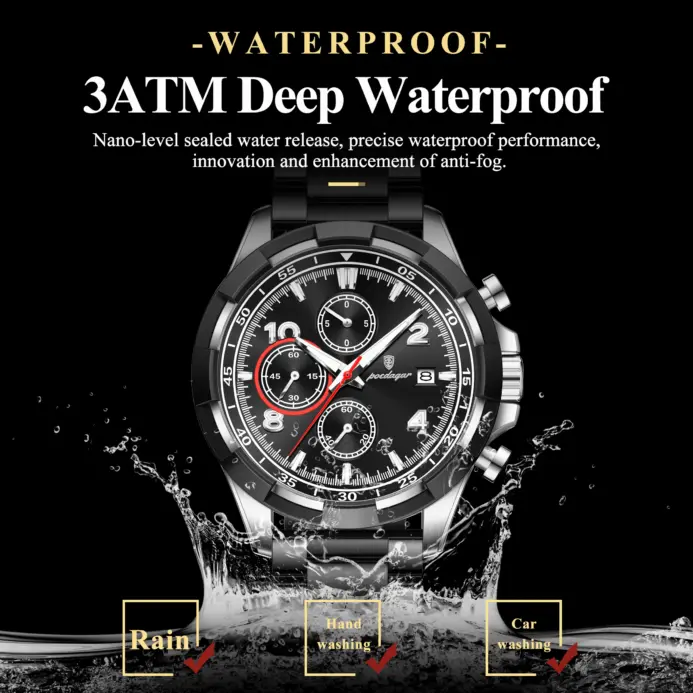 POEDAGAR, reloj Original superior para hombre con fecha, cronógrafo luminoso resistente al agua, reloj para hombre, relojes militares de cuarzo de acero inoxidable para hombre 2